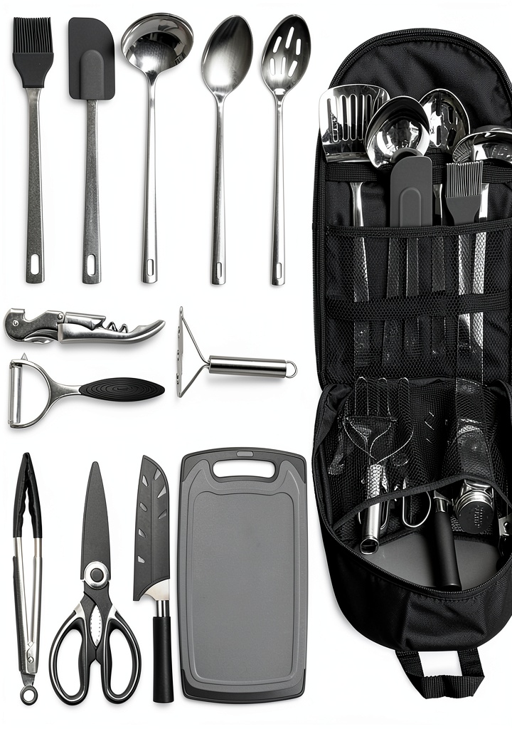 ReaNea camping utensil set displayed on a picnic table
