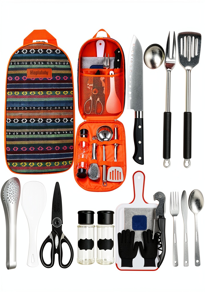 Haplululy Camping Cooking Utensils Set displayed on a outdoor table