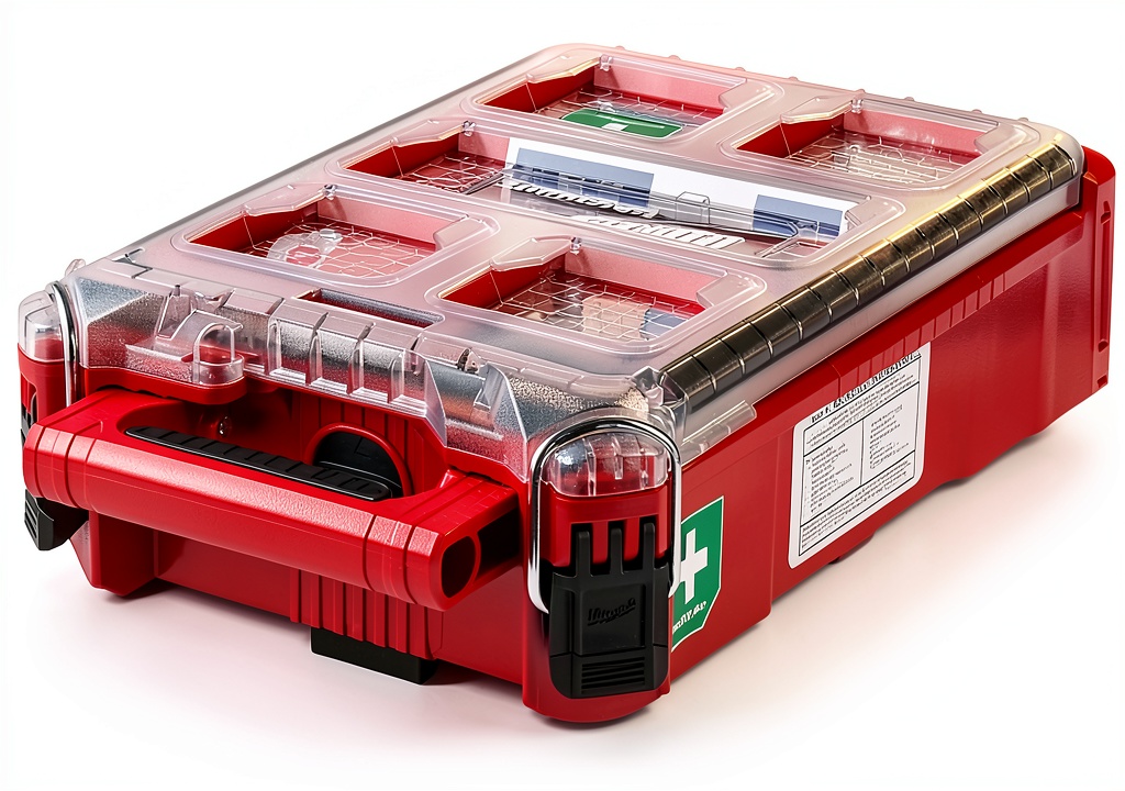 First aid kit placed on a construction site