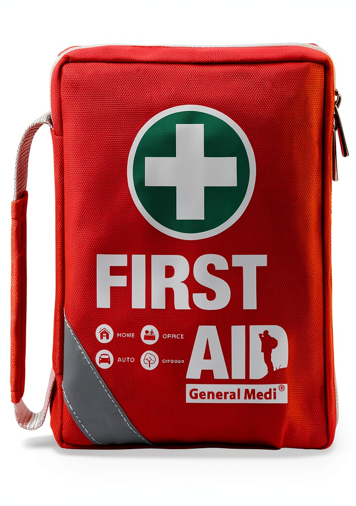 AOSI first aid kit with night reflective exterior on a campsite