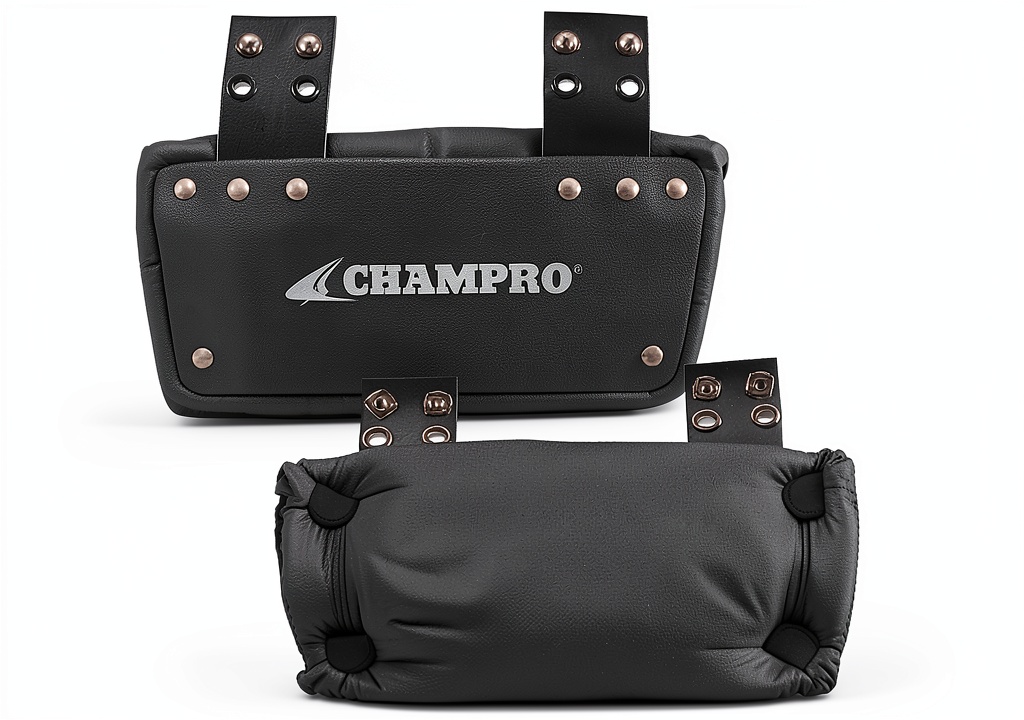 Champro football back plate showing black polyester construction